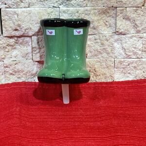 Retired Nora Fleming Green Rain Boots Mini,‎ “Jumping Puddles” #A227